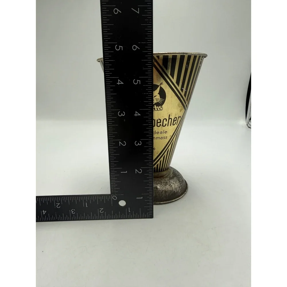 Vintage Luchs Messbecher German Tin Measuring Cup Art Deco Gold Black Lynx Logo